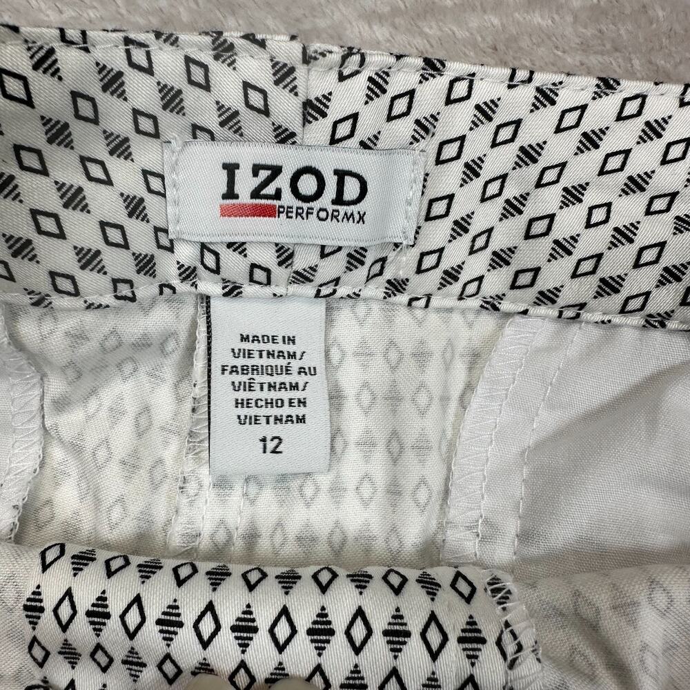 NWT IZOD PerformX Golf Shorts Womens 12 Black White Diamond Print Stretch